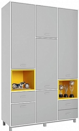 Шкаф распашной Polini Kids Mirum 2335 (белый-серый/желтый)