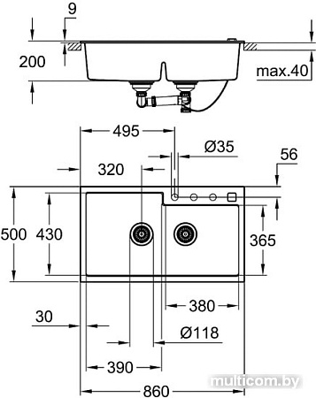Кухонная мойка Grohe K500 31649AP0 (черный гранит)