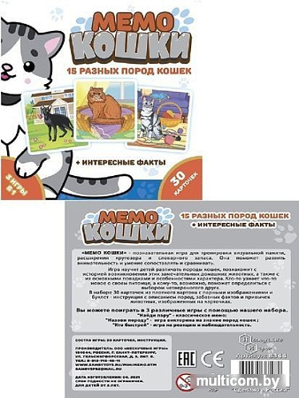 Настольная игра Нескучные игры Мемо. Кошки 834436