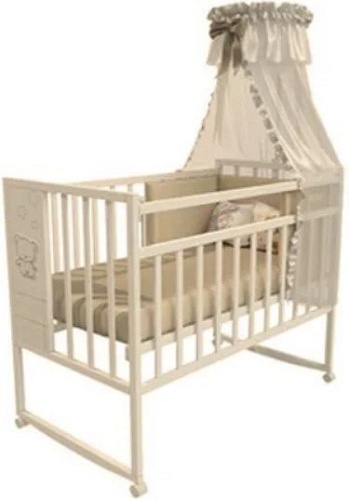 Классическая детская кроватка VDK Mini Loft 3D Funny Bear колесо-качалка (milky)