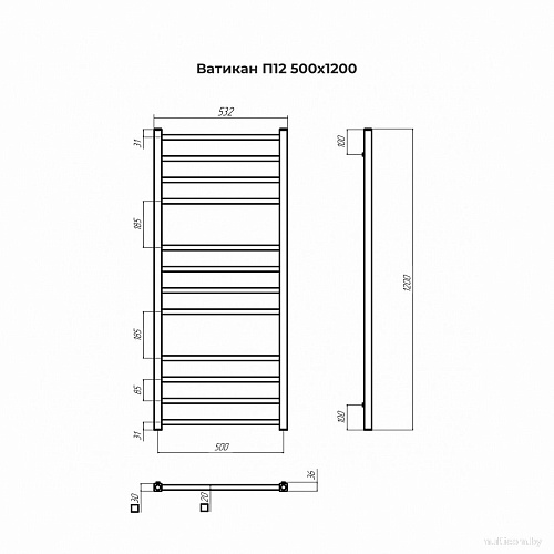 Полотенцесушитель TERMINUS Ватикан П12 500x1200 (хром)