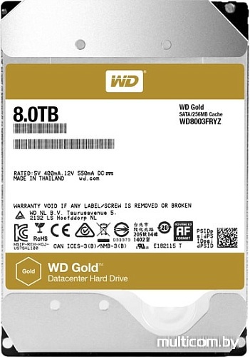 Жесткий диск WD Gold 8TB WD8003FRYZ