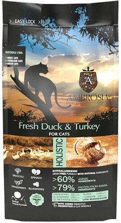 Сухой корм для кошек Ambrosia Grain Free (для стерилизованных, свежие утка и индейка) 5 кг