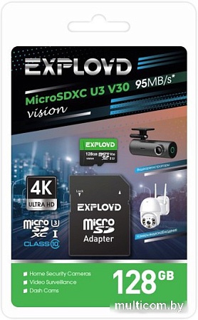 Карта памяти Exployd Vision microSDXC 128GB EX128GCSDXC10-U3-V30 (с адаптером)