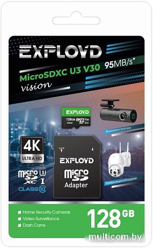 Карта памяти Exployd Vision microSDXC 128GB EX128GCSDXC10-U3-V30 (с адаптером)