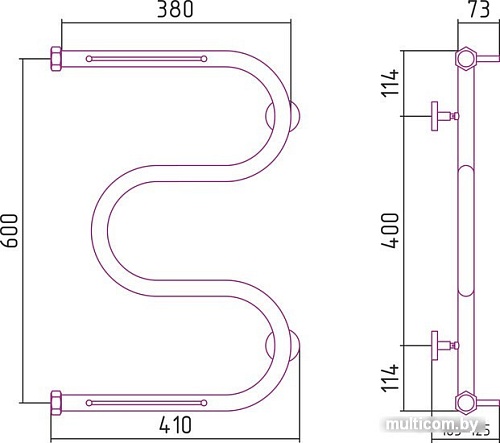 Полотенцесушитель Сунержа М-образный 600x400 +2 полки 00-0008-6040