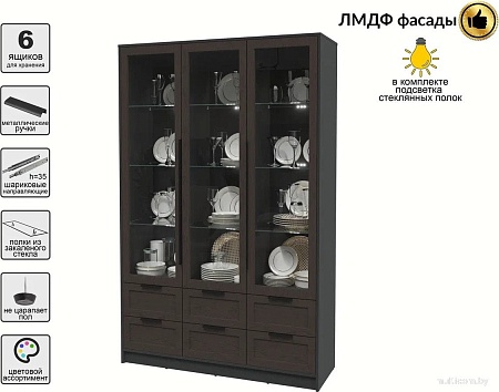 Шкаф-витрина Интерлиния Концепт Тренд КТ-ШВ3 с подсветкой (антрацит/дуб английский)