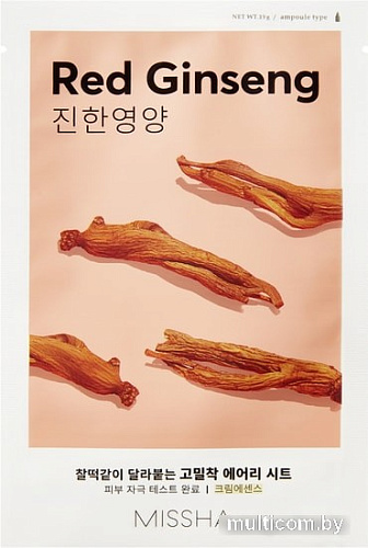 Косметика по уходу за лицом Missha Маска для лица Airy Fit Sheet Mask Red Ginseng 19 г