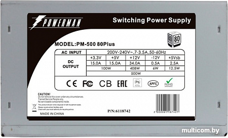 Блок питания Powerman PM-500ATX 80Plus