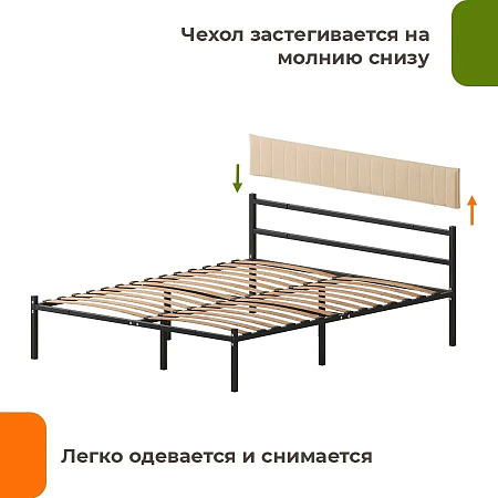 Кровать Домаклево Лофт Компакт 120x200 (черный/бежевый велюровый чехол)