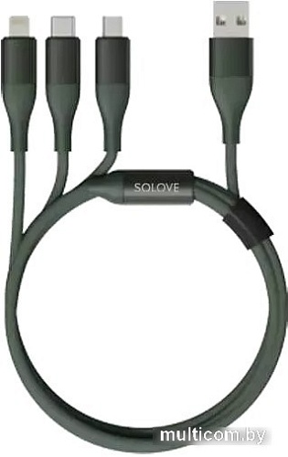 Кабель Solove DW2 USB Type-A - Lightning/MicroUSB/USB Type-C (1.2 м, зеленый)