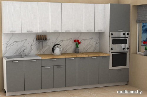 Готовая кухня ЭлиГард Lion 3.2 (белый структурный/дымчатый алмаз/дуб бунратти)