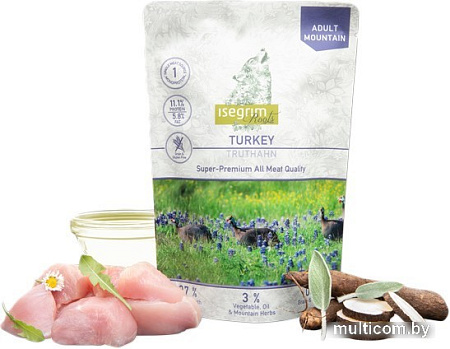 Консервированный корм для собак Isegrim Adult Mountain с индейкой, овсяным корнем 410 г