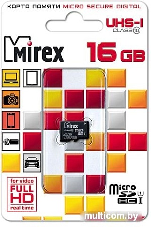 Карта памяти Mirex 13612-MCSUHS16 microSDHC 16GB