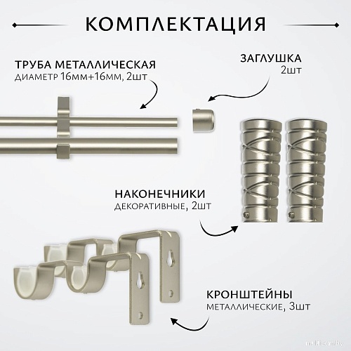 Карниз для штор Sundays Home Лайт Мозаика 16мм+16мм двухрядный (сатин, 3м)