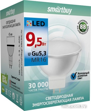 Светодиодная лампа SmartBuy MR16 GU5.3 9.5 Вт 6000 К SBL-GU5_3-9_5-60K