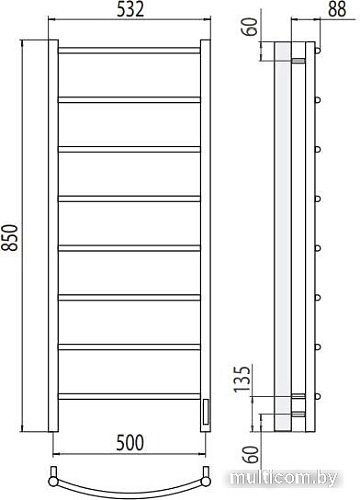 Полотенцесушитель TERMINUS Классик П8 500x850 RAL 9005 электро