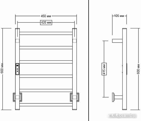 Полотенцесушитель Maxonor PL-TRE02-45-6-7 (черный, подключение слева)