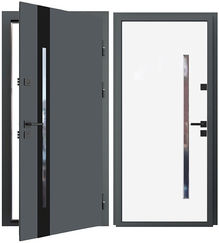 Металлическая дверь Guard Inox Black 2 96x205 (правая, Ral 7016/экосатин белый)