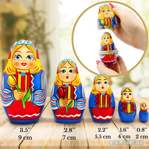 Развивающая игра Брестская Матрешка С тюльпанами в народном голландском костюме (набор 5 шт)