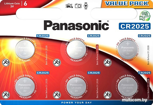 Батарейки Panasonic CR2025 6 шт. CR-2025EL/6B