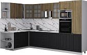 Готовая кухня Интерлиния Мила Деко 1.88x3.2 LV (черный/дуб вотан/белый гранит)