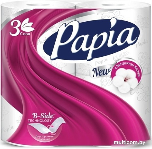 Туалетная бумага Papia Балийский цветок (3 слоя, 4 рулона)