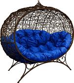 Садовый диван M-Group Улей на ножках 11220210 (коричневый ротанг/синяя подушка)