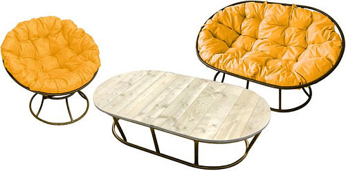 Набор садовой мебели M-Group Мамасан, Папасан и стол 12130211 (коричневый/желтая подушка)