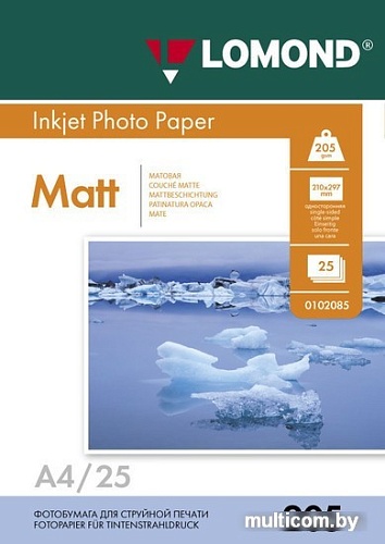 Фотобумага Lomond Односторонняя матовая A4 205г/м2 25л (0102124)