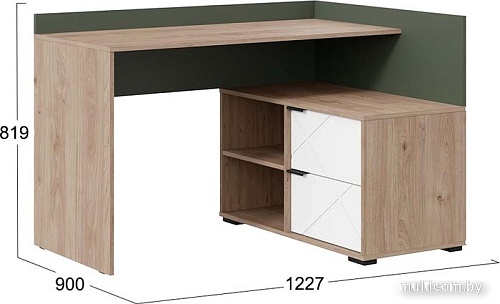 Стол Трия Лео угловой (гикори джексон/белый матовый/дымчатый зеленый)