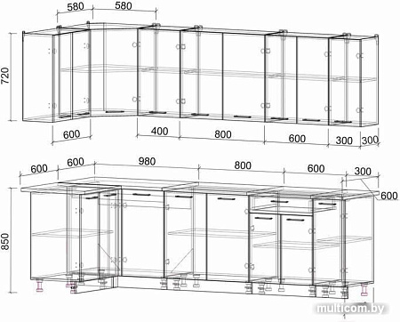 Угловая кухня Интерлиния Мила Лайт 1.2x2.7 (дуб золотой)