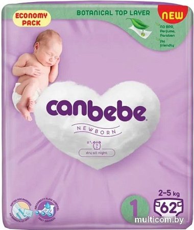 Подгузники Canbebe 1 2-5 кг (62 шт)