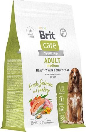 Сухой корм для собак Brit Dog Adult Medium Healthy Skin&Shiny Coat с лососем и индейкой 12 кг