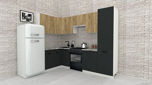 Готовая кухня ВерсоМебель Эко-1 1.4x2.6 левая (дуб крафт золотой/антрацит/ст.альберика)