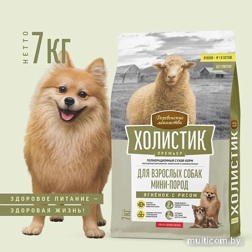 Сухой корм для собак Деревенские лакомства Холистик Премьер для мини-пород. Ягненок с рисом 7 кг