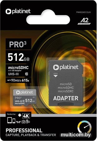 Карта памяти Platinet Pro 3 microSDXC PMMSDX512UIII 512GB + адаптер