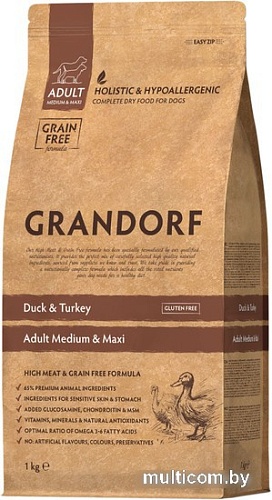 Сухой корм для собак Grandorf Adult Medium & Maxi Duck & Turkey (с уткой и индейкой) 1 кг