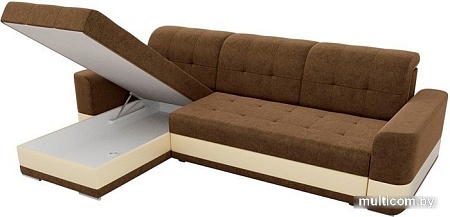 Угловой диван Mebelico Честер 61117 (левый, вельвет коричневый/экокожа бежевый)