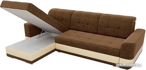 Угловой диван Mebelico Честер 61117 (левый, вельвет коричневый/экокожа бежевый)