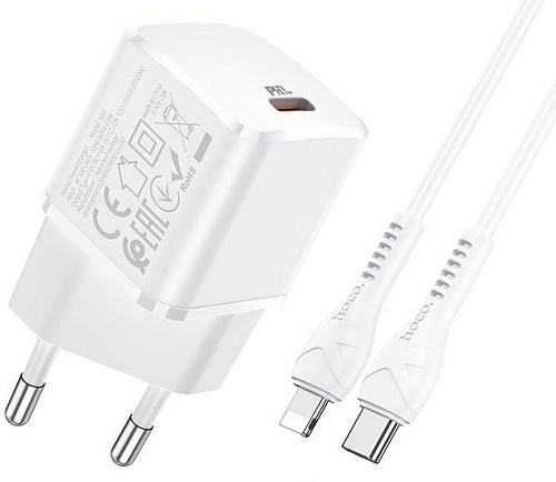 Сетевое зарядное Hoco N10 Starter Lightning (белый)