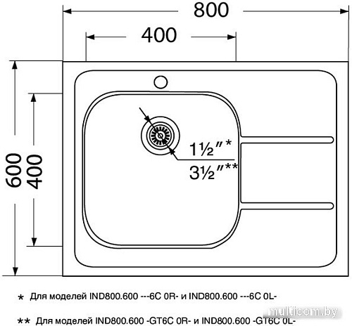 Кухонная мойка Ukinox Иннова IND800.600-6C 0L