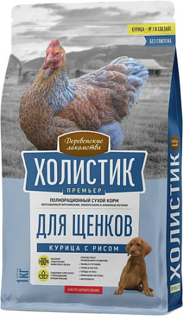 Сухой корм для собак Деревенские лакомства Холистик Премьер для щенков. Курица с рисом 1 кг