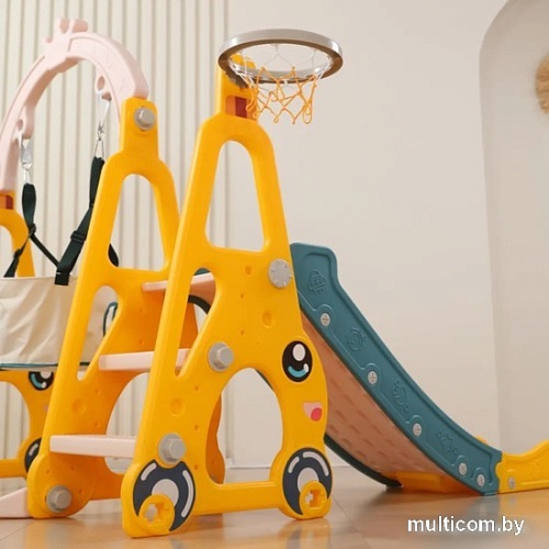 Игровой комплекс UNIX kids Funny Car с горкой с качелями и баскетбольной стойкой Yellow