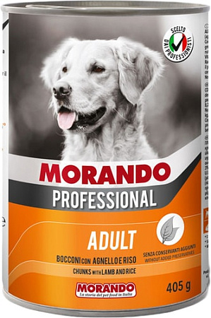 Консервированный корм для собак Morando Professional Adult крупные кусочки с ягненком и рисом 405 г