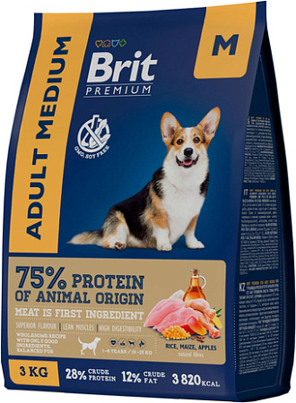 Сухой корм для собак Brit Premium Dog Adult Medium курица 3 кг