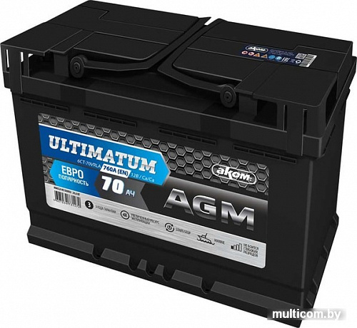 Автомобильный аккумулятор AKOM Ultimatum AGM R (70 А&middot;ч)