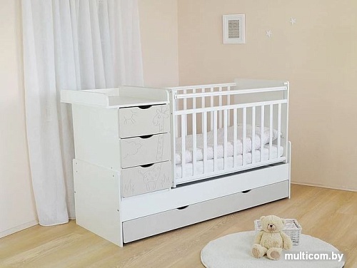 Детская кроватка СКВ-Компани СКВ-5 Жираф (белый/серый текстиль) [540031-212]