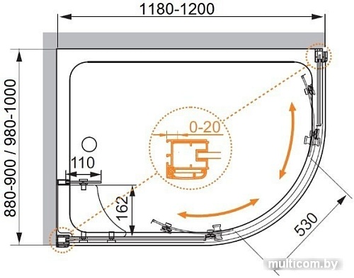 Душевой уголок Cezares Anima-W-RH-2-120/100-C-Cr-L