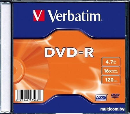 DVD-R диск Verbatim 4.7Gb 16x Verbatim Matt Silver SlimCase 043547